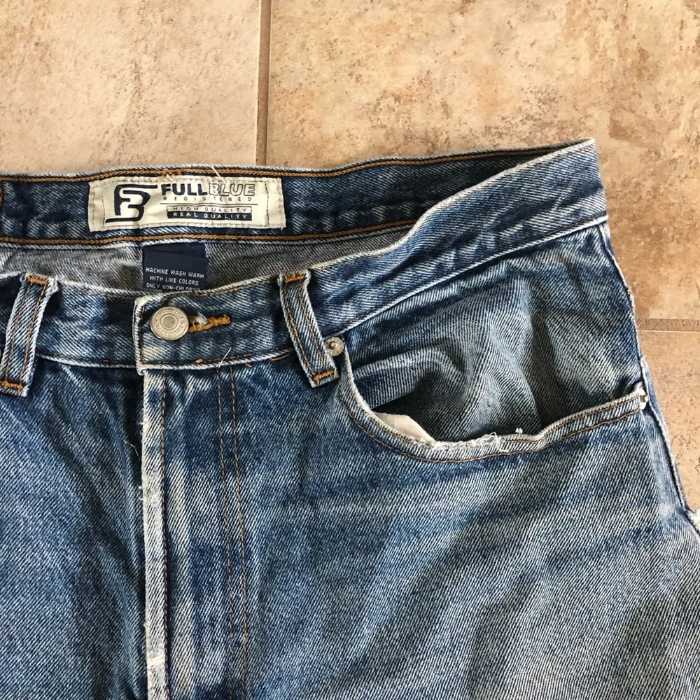 Full Blue Registered Vintage Straight Leg Distressed Jeans Retro High Rise - Picture 10 of 16